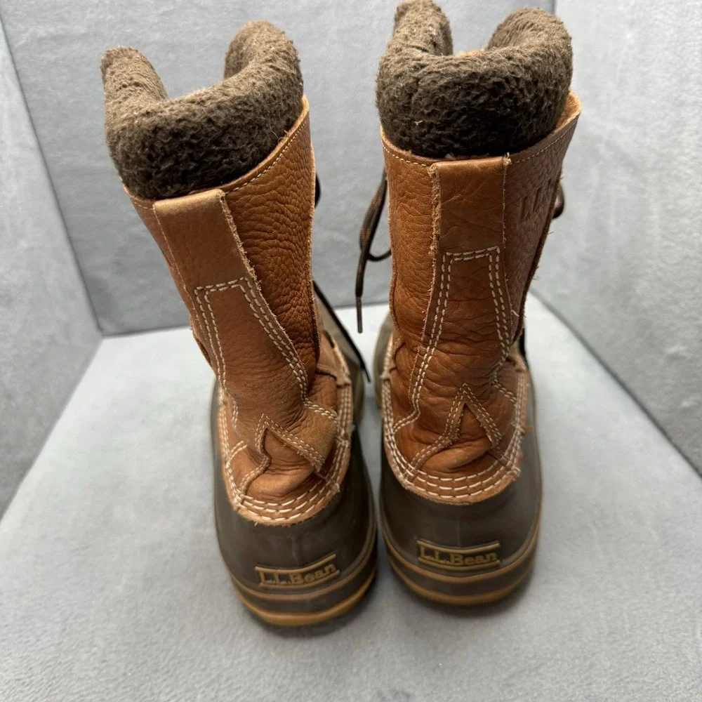 L.L.Bean Women's 9 M Tumbled Leather Lace-Up Snow Duck Boots Brown Fleece Lined